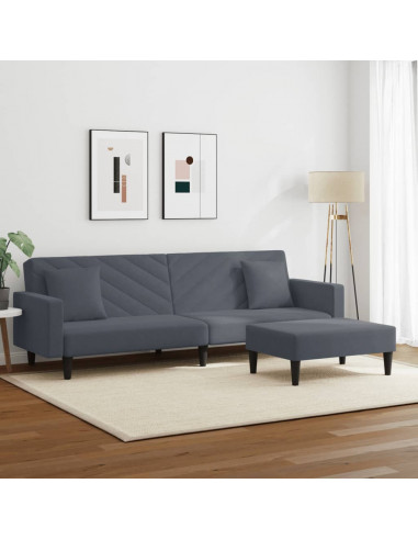Set di Divani 2 pz con Cuscini Grigio Scuro in Velluto