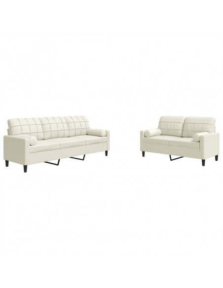 Set di Divani 2 pz con Cuscini e Rinforzi Crema in Velluto