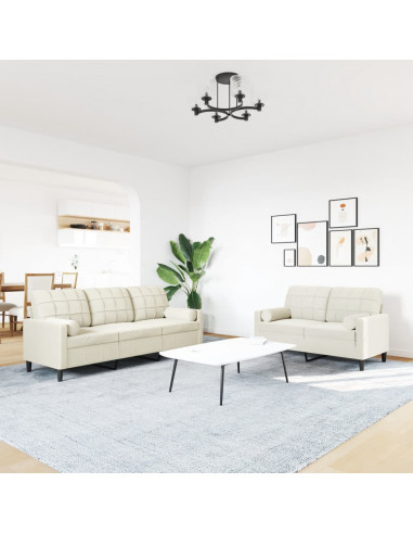 Set di Divani 2 pz con Cuscini e Rinforzi Crema in Velluto