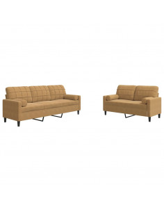 Set di Divani 2 pz con Cuscini e Rinforzi Marrone in Velluto 2