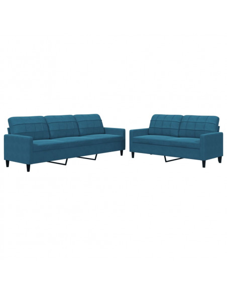 Set di Divani 2 pz con Cuscini Blu in Velluto