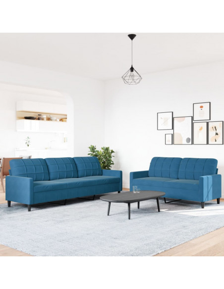 Set di Divani 2 pz con Cuscini Blu in Velluto