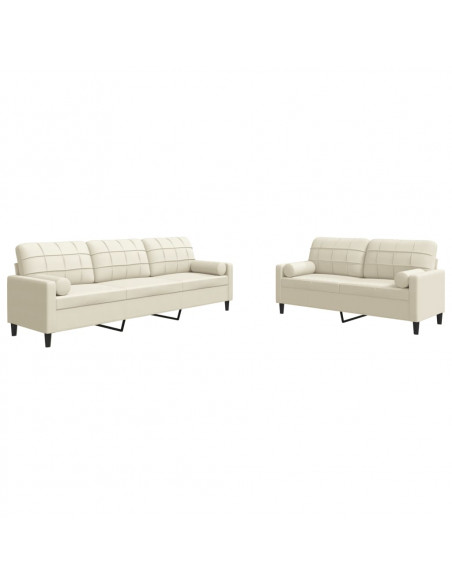 Set di Divani 2 pz con Cuscini e Rinforzi Crema in Velluto