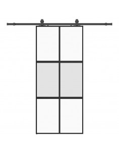 Porta Scorrevole Set Ferramenta Nera 90x205 cm Vetro Temperato 2