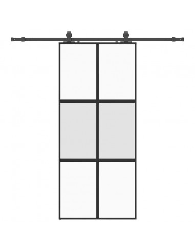 Porta Scorrevole Set Ferramenta Nera 90x205 cm Vetro Temperato