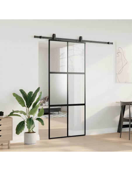Porta Scorrevole Set Ferramenta Nera 90x205 cm Vetro Temperato