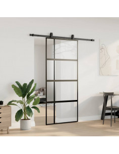 Porta Scorrevole Set Ferramenta Nera 90x205 cm Vetro Temperato 2