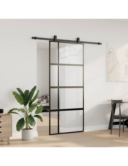 Porta Scorrevole Set Ferramenta Nera 90x205 cm Vetro Temperato