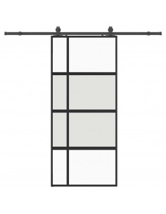 Porta Scorrevole Set Ferramenta Nera 90x205 cm Vetro Temperato 2