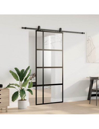 Porta Scorrevole Set Ferramenta Nera 90x205 cm Vetro Temperato