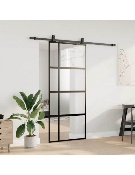 Porta Scorrevole Set Ferramenta Nera 90x205 cm Vetro Temperato