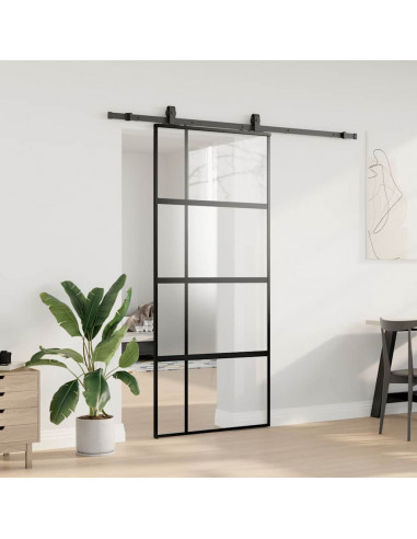 Porta Scorrevole Set Ferramenta Nera 90x205 cm Vetro Temperato