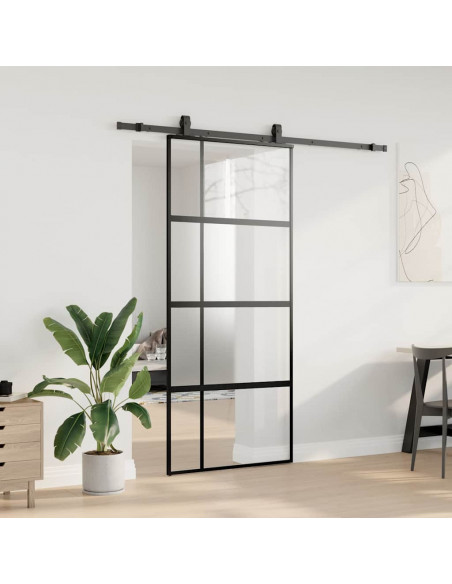 Porta Scorrevole Set Ferramenta Nera 90x205 cm Vetro Temperato