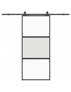 Porta Scorrevole Set Ferramenta Nera 90x205 cm Vetro Temperato 2