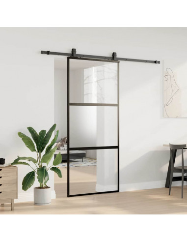 Porta Scorrevole Set Ferramenta Nera 90x205 cm Vetro Temperato