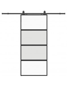 Porta Scorrevole Set Ferramenta Nera 90x205 cm Vetro Temperato 2