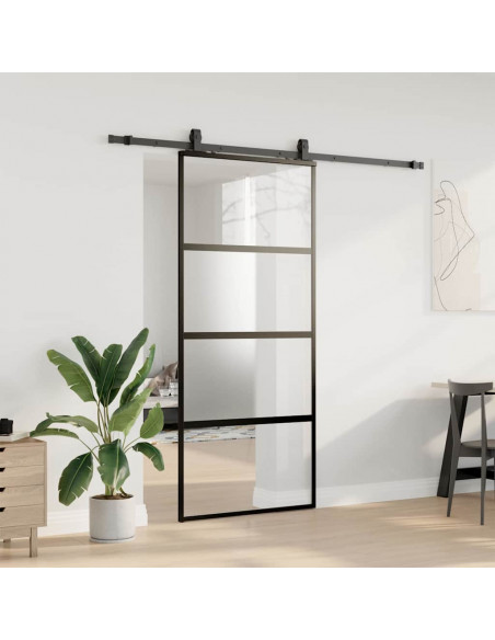 Porta Scorrevole Set Ferramenta Nera 90x205 cm Vetro Temperato