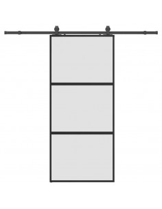 Porta Scorrevole Set Ferramenta Nera 90x205 cm Vetro Temperato 2