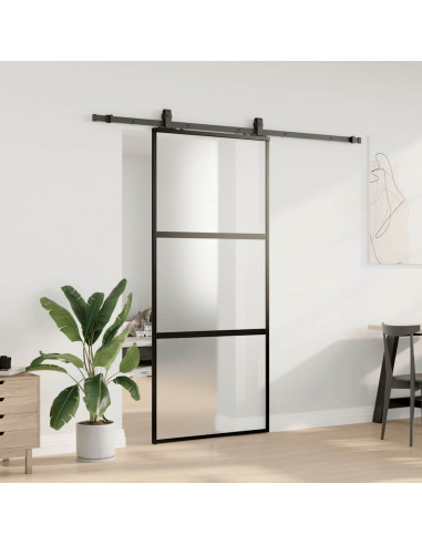 Porta Scorrevole Set Ferramenta Nera 90x205 cm Vetro Temperato