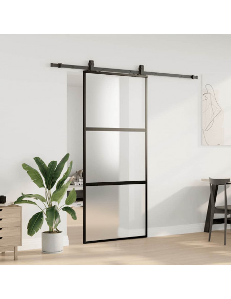 Porta Scorrevole Set Ferramenta Nera 90x205 cm Vetro Temperato