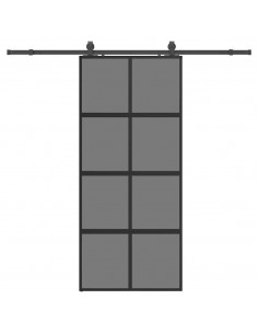 Porta Scorrevole Set Ferramenta Nera 90x205 cm Vetro Temperato 2