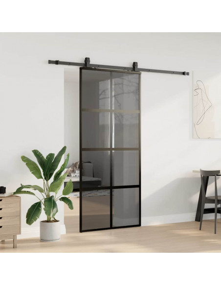 Porta Scorrevole Set Ferramenta Nera 90x205 cm Vetro Temperato