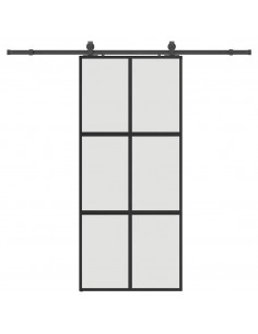 Porta Scorrevole Set Ferramenta Nera 90x205 cm Vetro Temperato 2