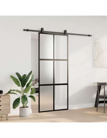 Porta Scorrevole Set Ferramenta Nera 90x205 cm Vetro Temperato
