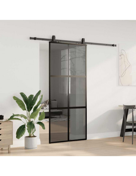 Porta Scorrevole Set Ferramenta Nera 90x205 cm Vetro Temperato