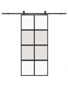 Porta Scorrevole Set Ferramenta Nera 90x205 cm Vetro Temperato 2