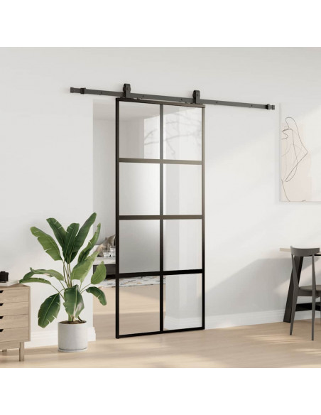 Porta Scorrevole Set Ferramenta Nera 90x205 cm Vetro Temperato