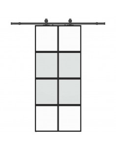 Porta Scorrevole Set Ferramenta Nera 90x205 cm Vetro Temperato 2
