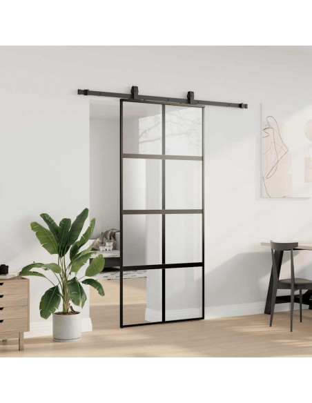 Porta Scorrevole Set Ferramenta Nera 90x205 cm Vetro Temperato