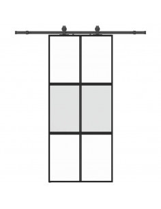 Porta Scorrevole Set Ferramenta Nera 90x205 cm Vetro Temperato 2