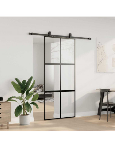 Porta Scorrevole Set Ferramenta Nera 90x205 cm Vetro Temperato