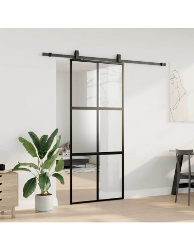 Porta Scorrevole Set Ferramenta Nera 90x205 cm Vetro Temperato
