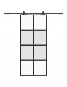 Porta Scorrevole Set Ferramenta Nera 90x205 cm Vetro Temperato 2