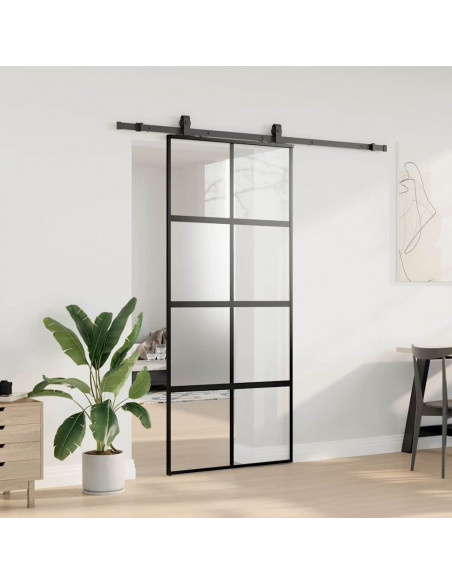 Porta Scorrevole Set Ferramenta Nera 90x205 cm Vetro Temperato