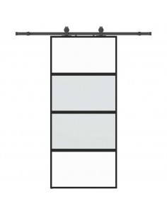 Porta Scorrevole Set Ferramenta Nera 90x205 cm Vetro Temperato 2