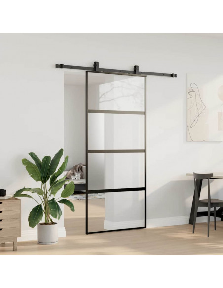Porta Scorrevole Set Ferramenta Nera 90x205 cm Vetro Temperato