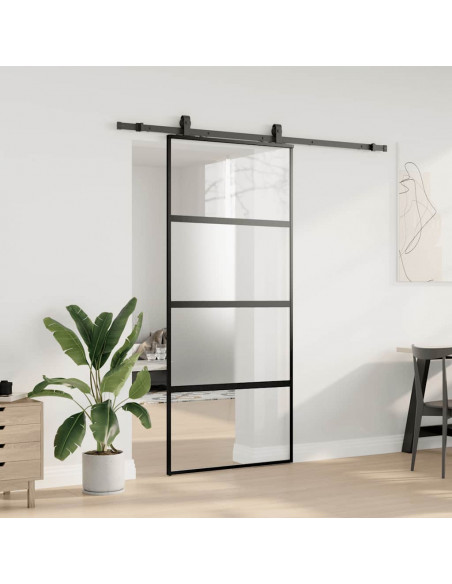 Porta Scorrevole Set Ferramenta Nera 90x205 cm Vetro Temperato