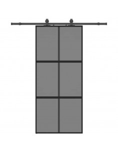 Porta Scorrevole Set Ferramenta Nera 90x205 cm Vetro Temperato 2