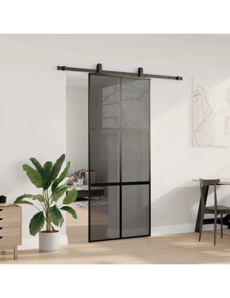 Porta Scorrevole Set Ferramenta Nera 90x205 cm Vetro Temperato