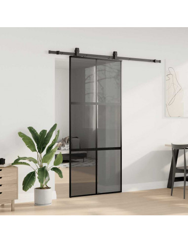 Porta Scorrevole Set Ferramenta Nera 90x205 cm Vetro Temperato