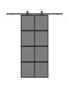 Porta Scorrevole Set Ferramenta Nera 90x205 cm Vetro Temperato 2