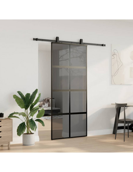 Porta Scorrevole Set Ferramenta Nera 90x205 cm Vetro Temperato