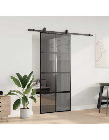 Porta Scorrevole Set Ferramenta Nera 90x205 cm Vetro Temperato