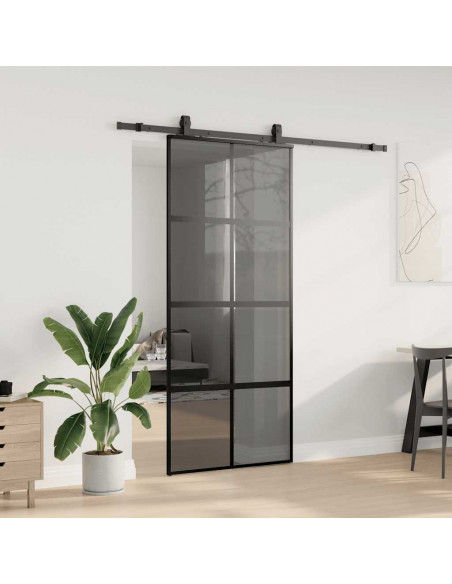 Porta Scorrevole Set Ferramenta Nera 90x205 cm Vetro Temperato