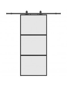 Porta Scorrevole Set Ferramenta Nera 90x205 cm Vetro Temperato 2