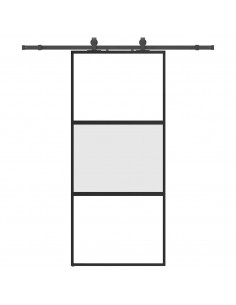 Porta Scorrevole Set Ferramenta Nera 90x205 cm Vetro Temperato 2